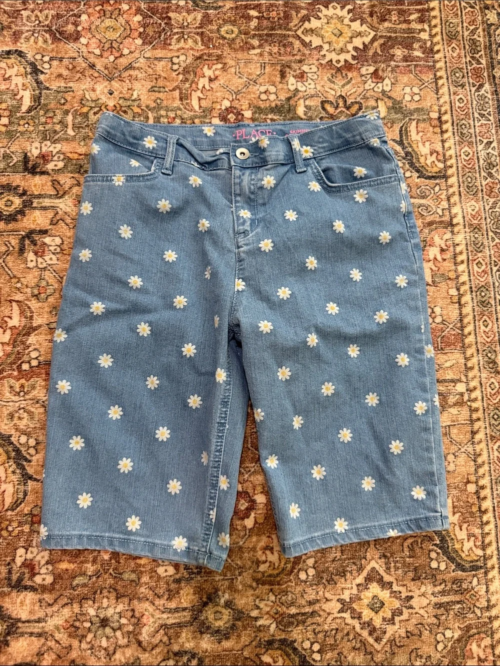 The Children's Place Light Blue Denim Daisy Embroidered Bermuda Shorts